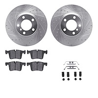 7312-31110 Drilled/Slotted Brake Rotor with 3000-Series Ceramic Brake Pads Kit & Hardware [Silver], 2012-2018 BMW, Position: Fro