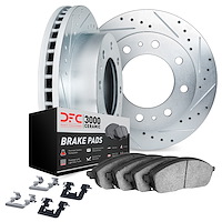 7312-40011 Drilled/Slotted Brake Rotor with 3000-Series Ceramic Brake Pads Kit & Hardware [Silver], 1973-1977 Mopar, Position: F
