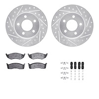 7312-40058 Drilled/Slotted Brake Rotor with 3000-Series Ceramic Brake Pads Kit & Hardware [Silver], 1993-1997 Mopar, Position: F