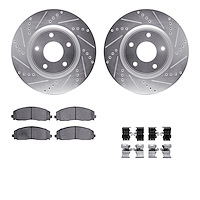 7312-40093 Drilled/Slotted Brake Rotor with 3000-Series Ceramic Brake Pads Kit & Hardware [Silver], Fits Select Multiple Makes/M