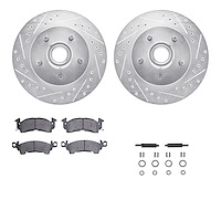 7312-47009 Drilled/Slotted Brake Rotor with 3000-Series Ceramic Brake Pads Kit & Hardware [Silver], 1969-1996 GM, Position: Fron
