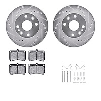 7312-54075 Drilled/Slotted Brake Rotor with 3000-Series Ceramic Brake Pads Kit & Hardware [Silver], 1994-1997 Ford/Lincoln/Mercu