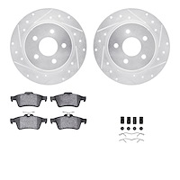 7312-54179 Drilled/Slotted Brake Rotor with 3000-Series Ceramic Brake Pads Kit & Hardware [Silver], 2013-2018 Ford/Lincoln/Mercu