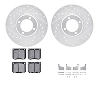 7312-56011 Drilled/Slotted Brake Rotor with 3000-Series Ceramic Brake Pads Kit & Hardware [Silver], 1970-1977 Ford/Lincoln/Mercu