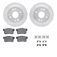 7312-58016 Drilled/Slotted Brake Rotor with 3000-Series Ceramic Brake Pads Kit & Hardware [Silver], 1992-1994 Acura/Honda, Posit
