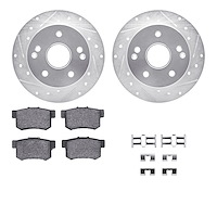 7312-58018 Drilled/Slotted Brake Rotor with 3000-Series Ceramic Brake Pads Kit & Hardware [Silver], 1996-1998 Acura/Honda, Posit