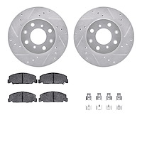 7312-59013 Drilled/Slotted Brake Rotor with 3000-Series Ceramic Brake Pads Kit & Hardware [Silver], 1990-2000 Acura/Honda, Posit