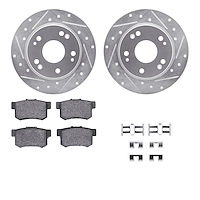 7312-59047 Drilled/Slotted Brake Rotor with 3000-Series Ceramic Brake Pads Kit & Hardware [Silver], 2003-2008 Acura/Honda, Posit
