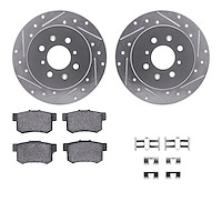 7312-59048 Drilled/Slotted Brake Rotor with 3000-Series Ceramic Brake Pads Kit & Hardware [Silver], 2001-2005 Acura/Honda, Posit