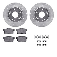 7312-59050 Drilled/Slotted Brake Rotor with 3000-Series Ceramic Brake Pads Kit & Hardware [Silver], 2011-2015 Acura/Honda, Posit