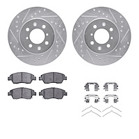7312-59071 Drilled/Slotted Brake Rotor with 3000-Series Ceramic Brake Pads Kit & Hardware [Silver], 2003-2008 Acura/Honda, Posit