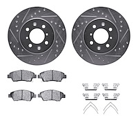 7312-59079 Drilled/Slotted Brake Rotor with 3000-Series Ceramic Brake Pads Kit & Hardware [Silver], 2009-2014 Acura/Honda, Posit