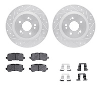 7312-59099 Drilled/Slotted Brake Rotor with 3000-Series Ceramic Brake Pads Kit & Hardware [Silver], Fits Select Acura/Honda, Pos
