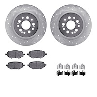 7312-59116 Drilled/Slotted Brake Rotor with 3000-Series Ceramic Brake Pads Kit & Hardware [Silver], Fits Select Acura/Honda, Pos