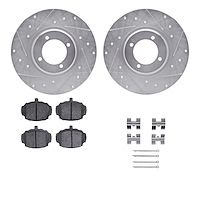 7312-64001 Drilled/Slotted Brake Rotor with 3000-Series Ceramic Brake Pads Kit & Hardware [Silver], 1962-1980 MG, Position: Fron
