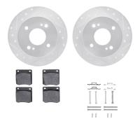 7312-67014 Drilled/Slotted Brake Rotor with 3000-Series Ceramic Brake Pads Kit & Hardware [Silver], 1979-1981 Infiniti/Nissan, P