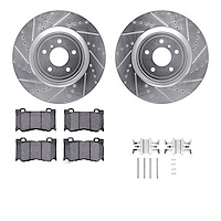 7312-68015 Drilled/Slotted Brake Rotor with 3000-Series Ceramic Brake Pads Kit & Hardware [Silver], Fits Select Infiniti/Nissan,