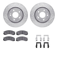 7312-72045 Drilled/Slotted Brake Rotor with 3000-Series Ceramic Brake Pads Kit & Hardware [Silver], Fits Select Mitsubishi, Posi