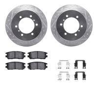 7312-72056 Drilled/Slotted Brake Rotor with 3000-Series Ceramic Brake Pads Kit & Hardware [Silver], 1990-2000 Mitsubishi, Positi