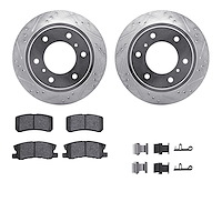 7312-72073 Drilled/Slotted Brake Rotor with 3000-Series Ceramic Brake Pads Kit & Hardware [Silver], 2000-2006 Mitsubishi, Positi