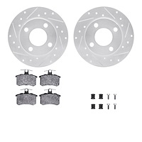 7312-73004 Drilled/Slotted Brake Rotor with 3000-Series Ceramic Brake Pads Kit & Hardware [Silver], 1984-1995 Audi/Volkswagen, P
