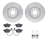 7312-73036 Drilled/Slotted Brake Rotor with 3000-Series Ceramic Brake Pads Kit & Hardware [Silver], 1997-2000 Audi/Volkswagen, P