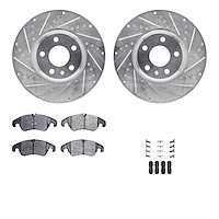 7312-73062 Drilled/Slotted Brake Rotor with 3000-Series Ceramic Brake Pads Kit & Hardware [Silver], 2008-2011 Audi/Volkswagen, P