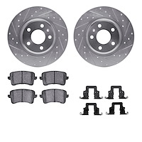 7312-73069 Drilled/Slotted Brake Rotor with 3000-Series Ceramic Brake Pads Kit & Hardware [Silver], 2008-2017 Audi/Volkswagen, P