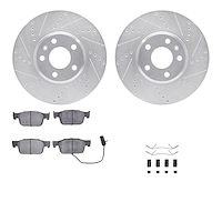 7312-73086 Drilled/Slotted Brake Rotor with 3000-Series Ceramic Brake Pads Kit & Hardware [Silver], Fits Select Audi/Volkswagen,
