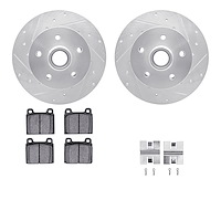 7312-74010 Drilled/Slotted Brake Rotor with 3000-Series Ceramic Brake Pads Kit & Hardware [Silver], 1979-1985 Audi/Volkswagen, P