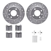 7312-74014 Drilled/Slotted Brake Rotor with 3000-Series Ceramic Brake Pads Kit & Hardware [Silver], 1973-1980 Audi/Volkswagen, P