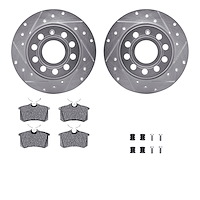 7312-74042 Drilled/Slotted Brake Rotor with 3000-Series Ceramic Brake Pads Kit & Hardware [Silver], 2010-2019 Audi/Volkswagen, P
