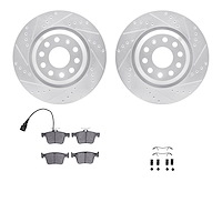 7312-74093 Drilled/Slotted Brake Rotor with 3000-Series Ceramic Brake Pads Kit & Hardware [Silver], Fits Select Audi/Volkswagen,