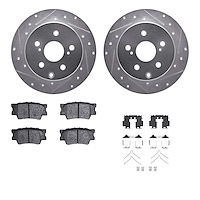 7312-76177 Drilled/Slotted Brake Rotor with 3000-Series Ceramic Brake Pads Kit & Hardware [Silver], 2006-2018 Lexus/Toyota/Scion