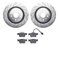 7312-79002 Drilled/Slotted Brake Rotor with 3000-Series Ceramic Brake Pads Kit & Hardware [Silver], Fits Select Maserati, Positi