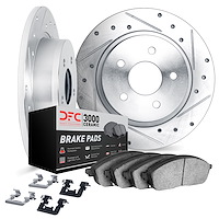 7312-92015 Drilled/Slotted Brake Rotor with 3000-Series Ceramic Brake Pads Kit & Hardware [Silver], 2012-2018 BMW, Position: Rea