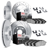7314-01005 Drilled/Slotted Brake Rotor with 3000-Series Ceramic Brake Pads Kit & Hardware [Silver], 2007-2014 Suzuki, Position: 