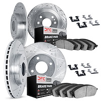 7314-03027 Drilled/Slotted Brake Rotor with 3000-Series Ceramic Brake Pads Kit & Hardware [Silver], 2006-2012 Multiple Makes/Mod