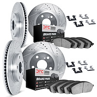 7314-10001 Drilled/Slotted Brake Rotor with 3000-Series Ceramic Brake Pads Kit & Hardware [Silver], 2017-2020 Kia/Hyundai/Genesi