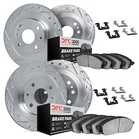 7314-67001 Drilled/Slotted Brake Rotor with 3000-Series Ceramic Brake Pads Kit & Hardware [Silver], 1980-1981 Infiniti/Nissan, P