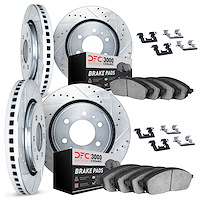 7314-92003 Drilled/Slotted Brake Rotor with 3000-Series Ceramic Brake Pads Kit & Hardware [Silver], 2008-2014 Mitsubishi, Positi