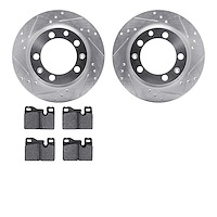 7502-02032 Drilled/Slotted Brake Rotors w/5000 Advanced Brake Pads Kit [Silver], 1977-1988 Porsche, Position: Rear
