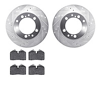 7502-02098 Drilled/Slotted Brake Rotors w/5000 Advanced Brake Pads Kit [Silver], 1987-1997 Porsche, Position: Rear