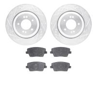 7502-03447 Drilled/Slotted Brake Rotors w/5000 Advanced Brake Pads Kit [Silver], Fits Select Kia/Hyundai/Genesis, Position: Rear