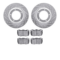 7502-11042 Drilled/Slotted Brake Rotors w/5000 Advanced Brake Pads Kit [Silver], 1994-2016 Land Rover, Position: Front