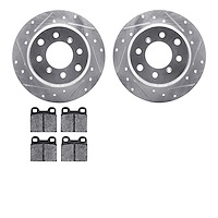 7502-16000 Drilled/Slotted Brake Rotors w/5000 Advanced Brake Pads Kit [Silver], 1964-1994 Alfa Romeo, Position: Rear