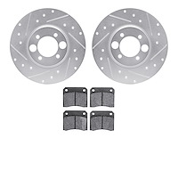 7502-20000 Drilled/Slotted Brake Rotors w/5000 Advanced Brake Pads Kit [Silver], 1968-1987 Jaguar, Position: Rear