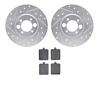 7502-20001 Drilled/Slotted Brake Rotors w/5000 Advanced Brake Pads Kit [Silver], 1962-1967 Jaguar, Position: Rear