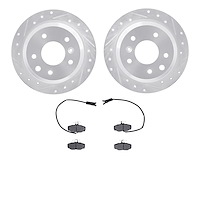 7502-20041 Drilled/Slotted Brake Rotors w/5000 Advanced Brake Pads Kit [Silver], 1987-1989 Jaguar, Position: Rear