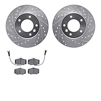 7502-20046 Drilled/Slotted Brake Rotors w/5000 Advanced Brake Pads Kit [Silver], 1987-1989 Jaguar, Position: Front